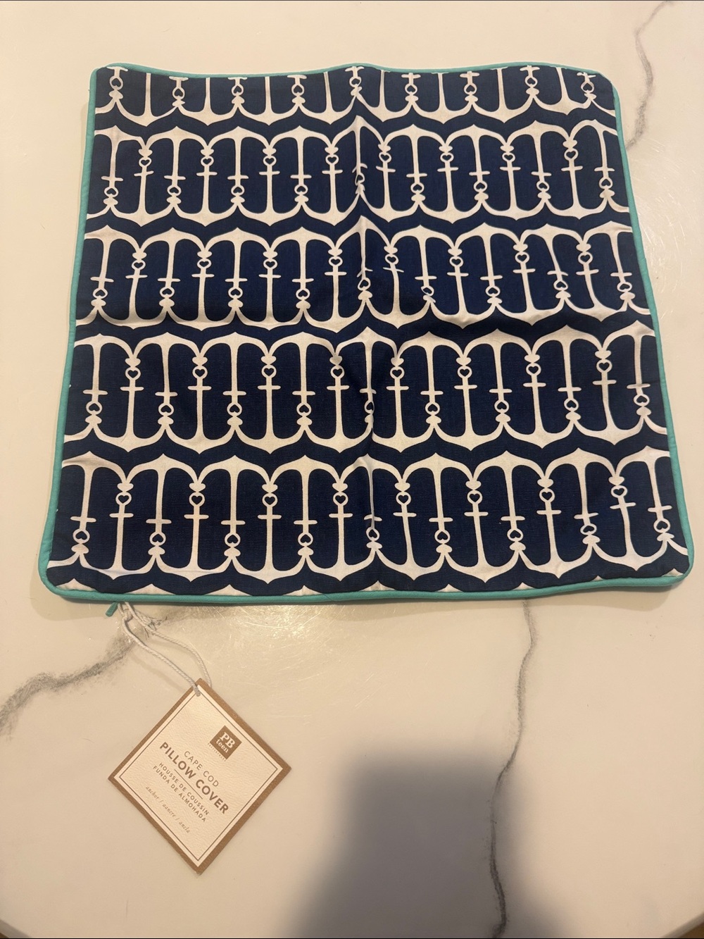 NWT Pottery Barn Navy & White Anchor Pillow Cover